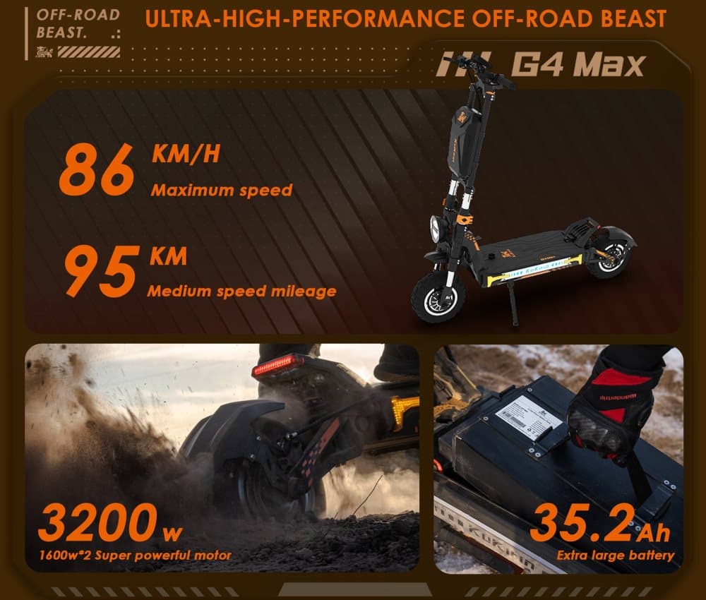 KuKirin G4 Max Electric Scooter | 86km/h Dual-Drive | 95km Range | 150kg Load | IP54 Waterproof