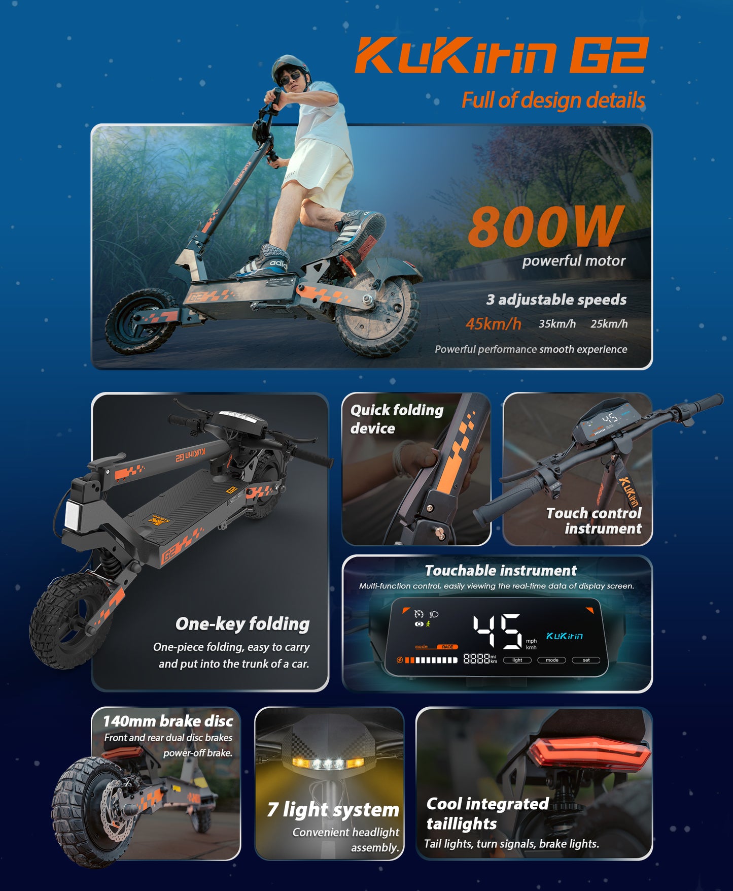 KuKirin G2 Electric Scooter | 45km/h Speed | 55km Range | 120kg Load | IP54 Waterproof