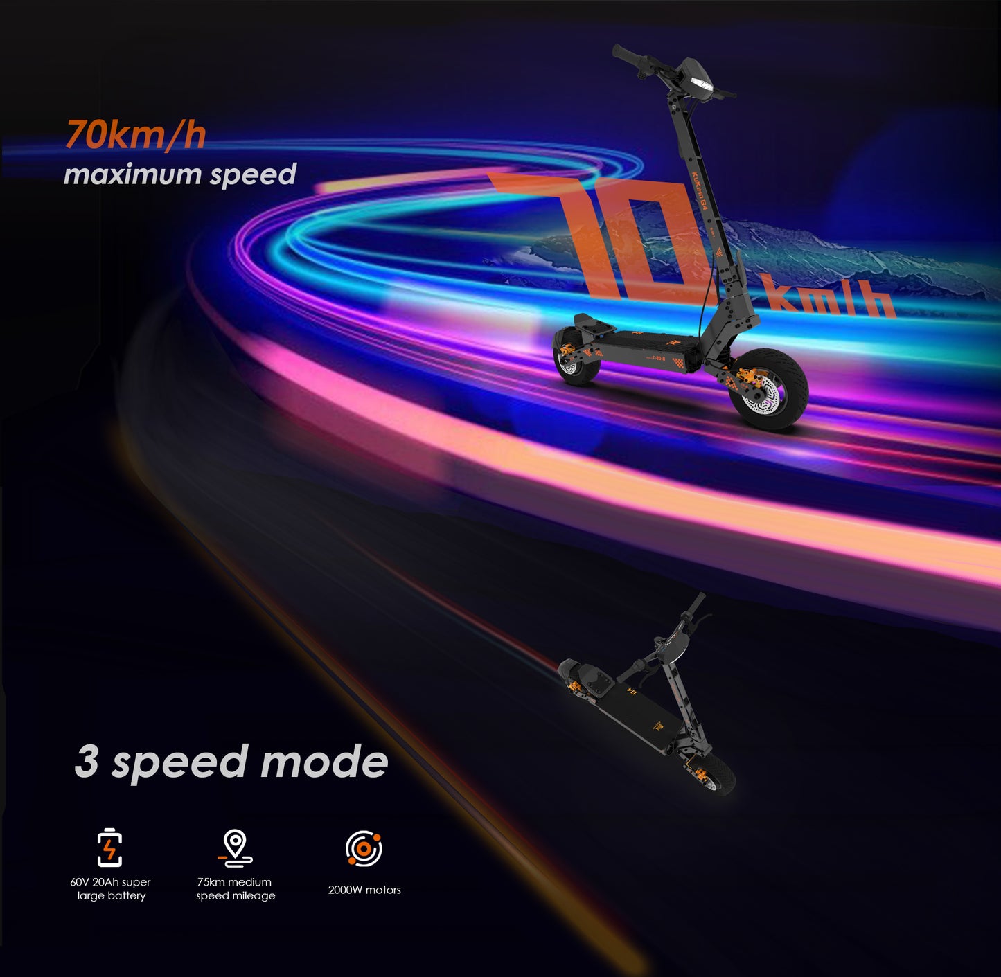 KuKirin G4 Electric Scooter | 70km/h Speed | 75km Range | 120kg Load | IP54 Waterproof